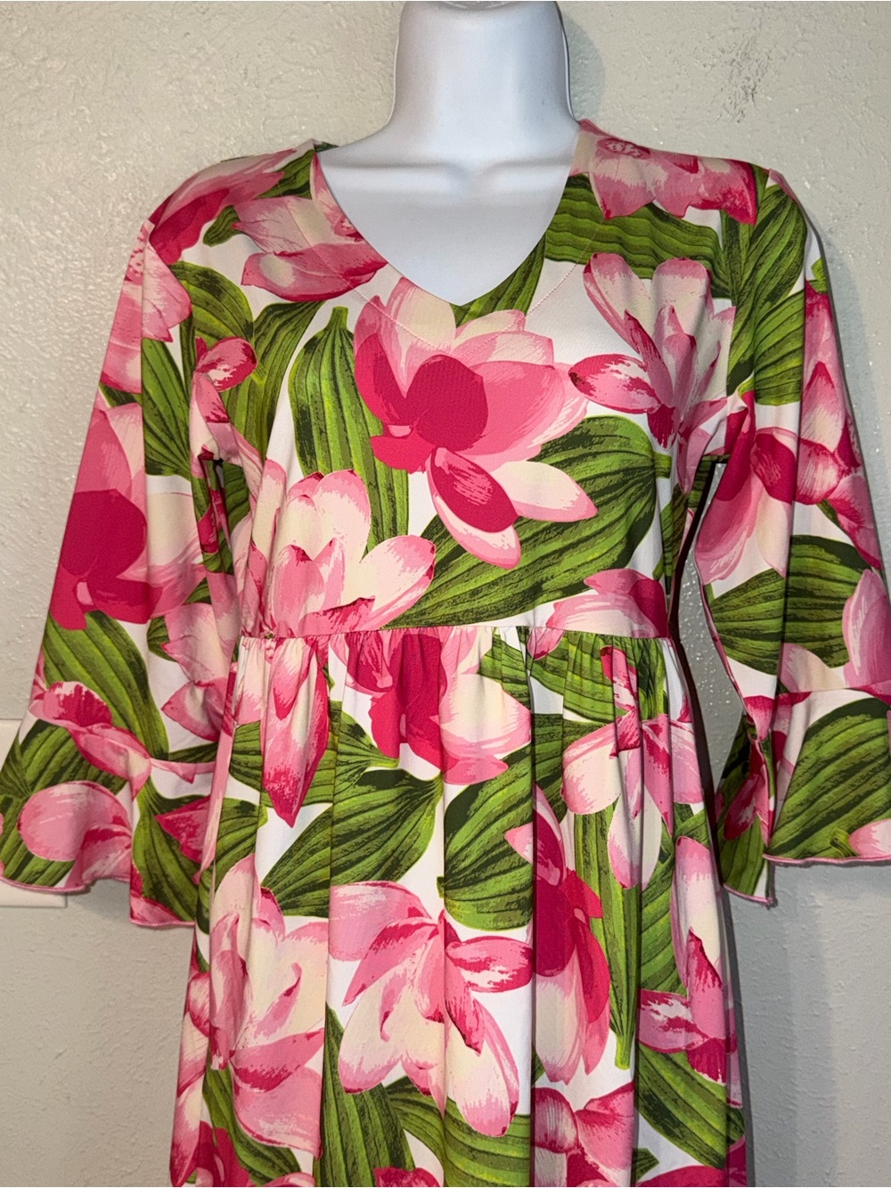 Ana Clare Active Sage Sweetie Baby Doll Mini Dress in Pink & Green Floral Print - Picture 7 of 9